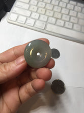 Load image into Gallery viewer, 28.7mm Type A 100% Natural icy watery oily dark green/gray Jadeite Jade Safety Guardian Button donuts Pendant PC117
