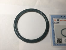 Load image into Gallery viewer, 60.5mm Certified Type A 100% Natural dark green/blue/gray with flying snow Guatemala slim round cut Jadeite bangle PA143-8860
