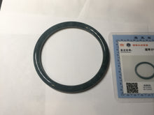 Load image into Gallery viewer, 60.5mm Certified Type A 100% Natural dark green/blue/gray with flying snow Guatemala slim round cut Jadeite bangle PA143-8860
