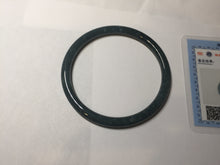 Load image into Gallery viewer, 60.5mm Certified Type A 100% Natural dark green/blue/gray with flying snow Guatemala slim round cut Jadeite bangle PA143-8860
