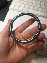 Load image into Gallery viewer, 60.5mm Certified Type A 100% Natural dark green/blue/gray with flying snow Guatemala slim round cut Jadeite bangle PA143-8860
