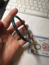 Load image into Gallery viewer, 60.5mm Certified Type A 100% Natural dark green/blue/gray with flying snow Guatemala slim round cut Jadeite bangle PA143-8860

