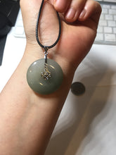 Load image into Gallery viewer, 28.7mm Type A 100% Natural icy watery oily dark green/gray Jadeite Jade Safety Guardian Button donuts Pendant PC117

