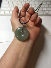 Load image into Gallery viewer, 28.7mm Type A 100% Natural icy watery oily dark green/gray Jadeite Jade Safety Guardian Button donuts Pendant PC117
