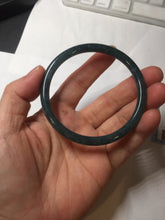 Load image into Gallery viewer, 58.5mm Certified Type A 100% Natural dark green/blue/gray with flying snow Guatemala slim round cut Jadeite bangle PA144-8839
