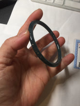 Load image into Gallery viewer, 58.5mm Certified Type A 100% Natural dark green/blue/gray with flying snow Guatemala slim round cut Jadeite bangle PA144-8839
