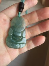 Load image into Gallery viewer, 100% natural grade A icy watery dark green gray jadeite jade Guanyin pendants PB202
