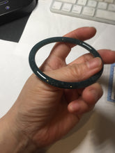 Load image into Gallery viewer, 58.5mm Certified Type A 100% Natural dark green/blue/gray with flying snow Guatemala slim round cut Jadeite bangle PA144-8839
