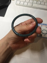 Load image into Gallery viewer, 58.5mm Certified Type A 100% Natural dark green/blue/gray with flying snow Guatemala slim round cut Jadeite bangle PA144-8839
