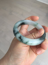 Load image into Gallery viewer, 54.3mm Certified Type A 100% Natural icy watery dark green/white//black Jadeite Jade bangle BM8-8573
