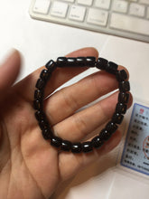 Load image into Gallery viewer, 7x6.2mm 100% Natural black nephrite(Mo Yu, 墨玉) cylinder bead bracelet for 50-55mm HN2
