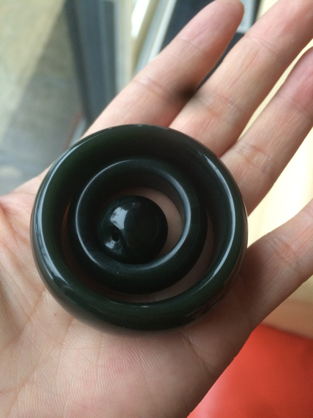 3 piece 100% Natural oily black/dark green nephrite Hetian jade concentric circle safety Guardian ring Pendant worry stone set N122