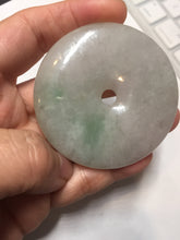 Load image into Gallery viewer, 56.6mm 100% Natural sunny green/purple/gray jadeite Jade Safety Guardian Button(donut) Pendant/worry stone F143
