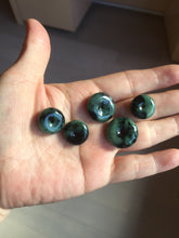 Load image into Gallery viewer, Type A 100% Natural dark green black Jadeite Safety Guardian Button donuts pendant PD187
