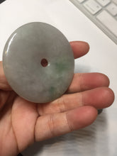 Load image into Gallery viewer, 56.6mm 100% Natural sunny green/purple/gray jadeite Jade Safety Guardian Button(donut) Pendant/worry stone F143
