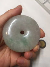 Load image into Gallery viewer, 56.6mm 100% Natural sunny green/purple/gray jadeite Jade Safety Guardian Button(donut) Pendant/worry stone F143
