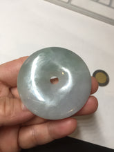 Load image into Gallery viewer, 50.2mm 100% Natural oily light green/purple/gray jadeite Jade Safety Guardian Button(donut) Pendant/worry stone F144
