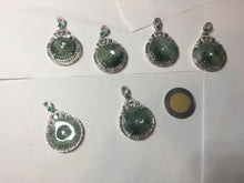 Load image into Gallery viewer, Type A 100% Natural dark green with green floating flowers Jadeite Jade Safety Guardian Button donuts Pendant group X138
