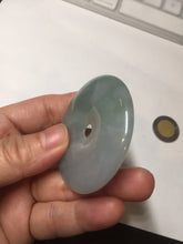 Load image into Gallery viewer, 50.2mm 100% Natural oily light green/purple/gray jadeite Jade Safety Guardian Button(donut) Pendant/worry stone F144
