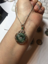 Load image into Gallery viewer, Type A 100% Natural dark green with green floating flowers Jadeite Jade Safety Guardian Button donuts Pendant group X138
