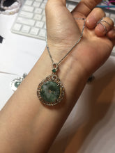 Load image into Gallery viewer, Type A 100% Natural dark green with green floating flowers Jadeite Jade Safety Guardian Button donuts Pendant group X138
