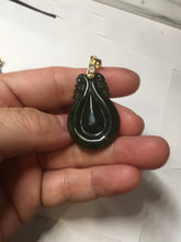 Load image into Gallery viewer, 100% Natural type A dark green/gray/black(油青) Jadeite Jade seashell (福贝)  pendant group BP187
