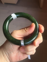 Load image into Gallery viewer, 57.5mm certified 100% Natural dark green/black chubby round cut Hetian nephrite Jade bangle HT39-0122
