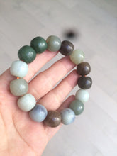 Load image into Gallery viewer, 100% Natural 12-13mm dark green/gray/purple/brown vintage style nephrite Hetian Jade bead bracelet XY17
