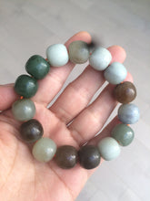 Load image into Gallery viewer, 100% Natural 12-13mm dark green/gray/purple/brown vintage style nephrite Hetian Jade bead bracelet XY17
