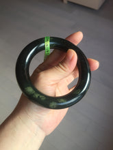 Load image into Gallery viewer, 57.9mm Certified 100% Natural dark green with light green fern frost chubby round cut nephrite Hetian Jade bangle HT103-0792
