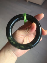 Load image into Gallery viewer, 57.9mm Certified 100% Natural dark green with light green fern frost chubby round cut nephrite Hetian Jade bangle HT103-0792
