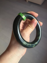 Load image into Gallery viewer, 57.9mm Certified 100% Natural dark green with light green fern frost chubby round cut nephrite Hetian Jade bangle HT103-0792
