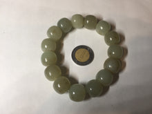 Load image into Gallery viewer, 14x13.2mm 100% Natural light green/brown vintage style nephrite Hetian Jade bead bracelet HE89
