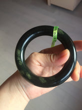 Load image into Gallery viewer, 57.9mm Certified 100% Natural dark green with light green fern frost chubby round cut nephrite Hetian Jade bangle HT103-0792
