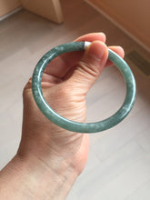 Load image into Gallery viewer, Shopify only! 59.6mm Certified Type A 100% Natural icy watery deep sea dark green/blue/gray with fly snow slim round cut Guatemala Jadeite bangle AU58-8435
