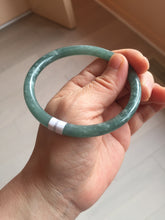 Load image into Gallery viewer, Shopify only! 59.6mm Certified Type A 100% Natural icy watery deep sea dark green/blue/gray with fly snow slim round cut Guatemala Jadeite bangle AU58-8435
