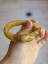 Load image into Gallery viewer, 56mm 100% Natural yellow/red/brown carved cat and flowers Xiu Jade (Serpentine) bangle XY60
