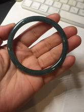 Load image into Gallery viewer, 57mm Certified Type A 100% Natural dark green/blue/gray with flying snow Guatemala slim round cut Jadeite bangle PA153-8824
