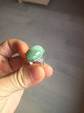 Load image into Gallery viewer, 100% natural type A half light green half dark green four-prong jadeite jade ring X142
