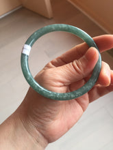 Load image into Gallery viewer, Shopify only! 59.6mm Certified Type A 100% Natural icy watery deep sea dark green/blue/gray with fly snow slim round cut Guatemala Jadeite bangle AU58-8435
