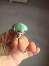 Load image into Gallery viewer, 100% natural type A half light green half dark green four-prong jadeite jade ring X142
