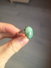 Load image into Gallery viewer, 100% natural type A half light green half dark green four-prong jadeite jade ring X142
