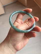 Load image into Gallery viewer, Shopify only! 59.6mm Certified Type A 100% Natural icy watery deep sea dark green/blue/gray with fly snow slim round cut Guatemala Jadeite bangle AU58-8435
