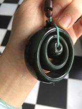 Load image into Gallery viewer, 3 piece 100% Natural oily black/dark green nephrite Hetian jade concentric circle safety Guardian ring Pendant worry stone set N122
