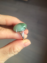 Load image into Gallery viewer, 100% natural type A half light green half dark green four-prong jadeite jade ring X142
