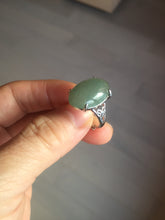 Load image into Gallery viewer, 100% natural type A icy watery light green/gray four-prong jadeite jade ring X141
