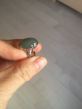 Load image into Gallery viewer, 100% natural type A icy watery light green/gray four-prong jadeite jade ring X141
