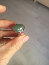 Load image into Gallery viewer, 100% natural type A icy watery light green/gray four-prong jadeite jade ring X141
