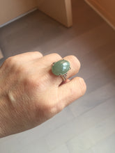 Load image into Gallery viewer, 100% natural type A icy watery light green/gray four-prong jadeite jade ring X141
