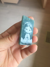 Load image into Gallery viewer, 100% Natural type A green/blue/gray Guatemala jadeite shadow carving little girl safe and sound pendant necklace/worry stone PC121
